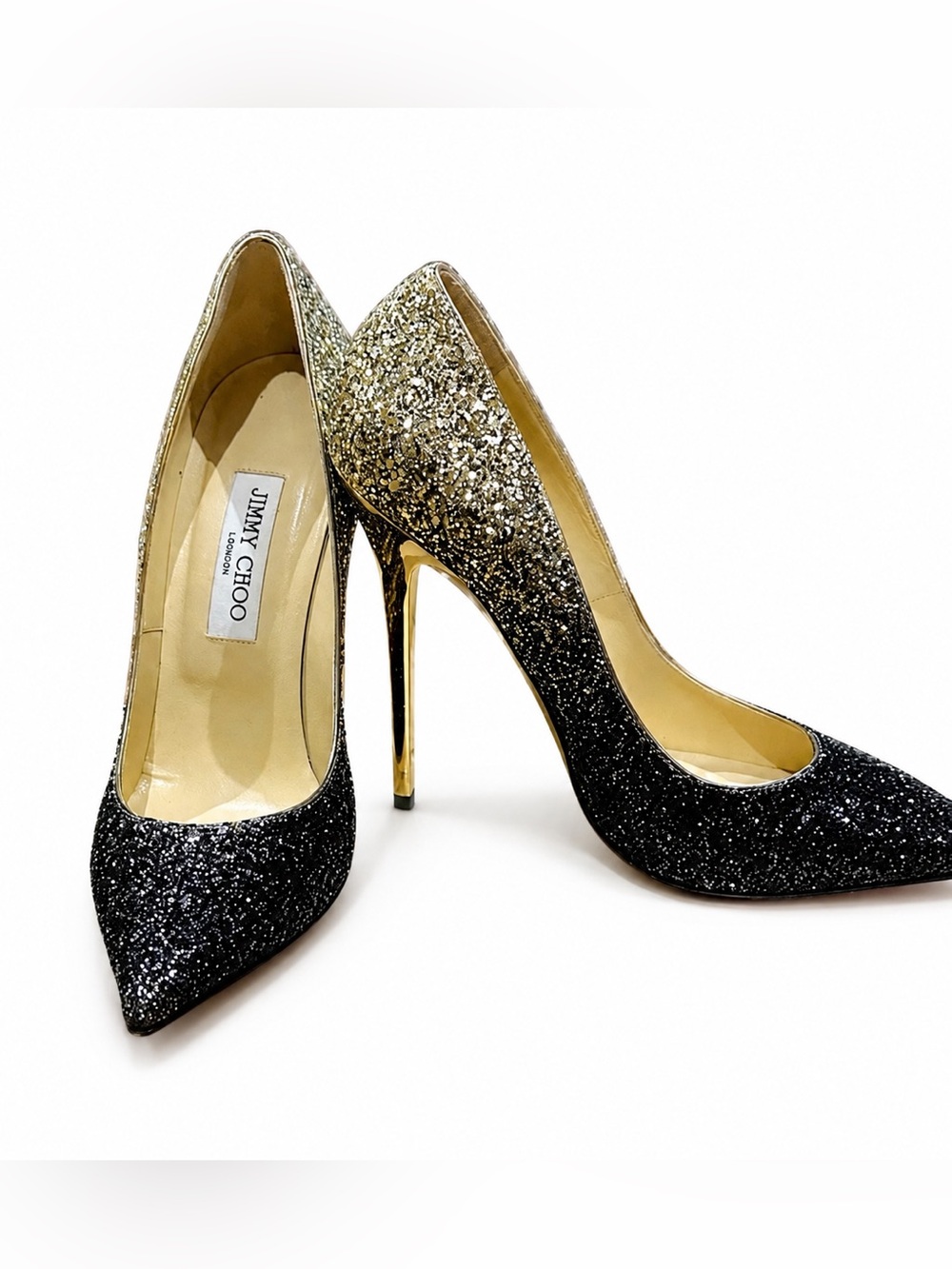 Jimmy Choo Gold to black ombré glitter high heels